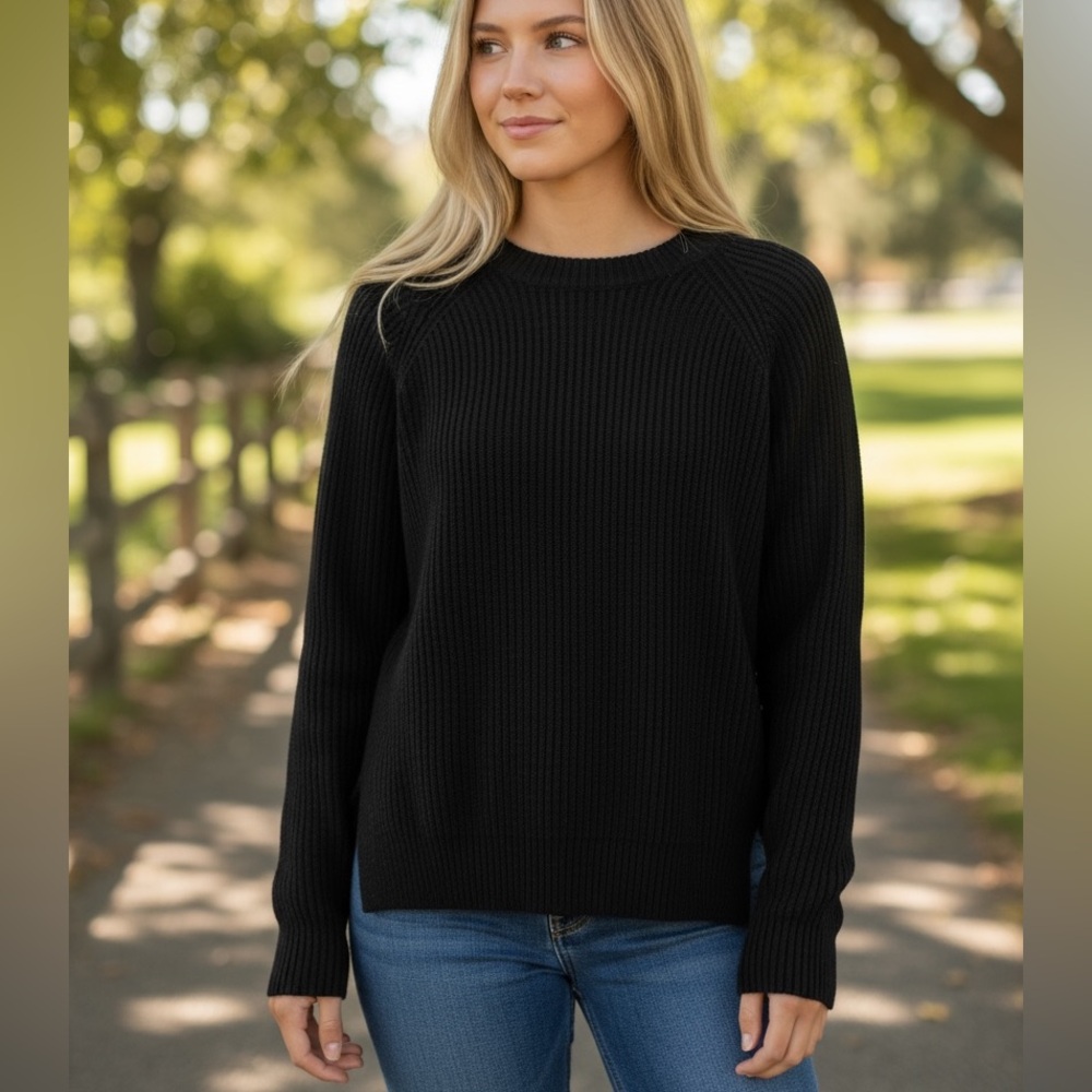 Minnie Rose 100% Cashmere Black Crewneck Pullover Sweater Women's M